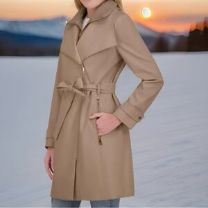 Halston Women’s Tan Belted Trench Coat Many Sizes NWT Warm Cozy Water Resistant